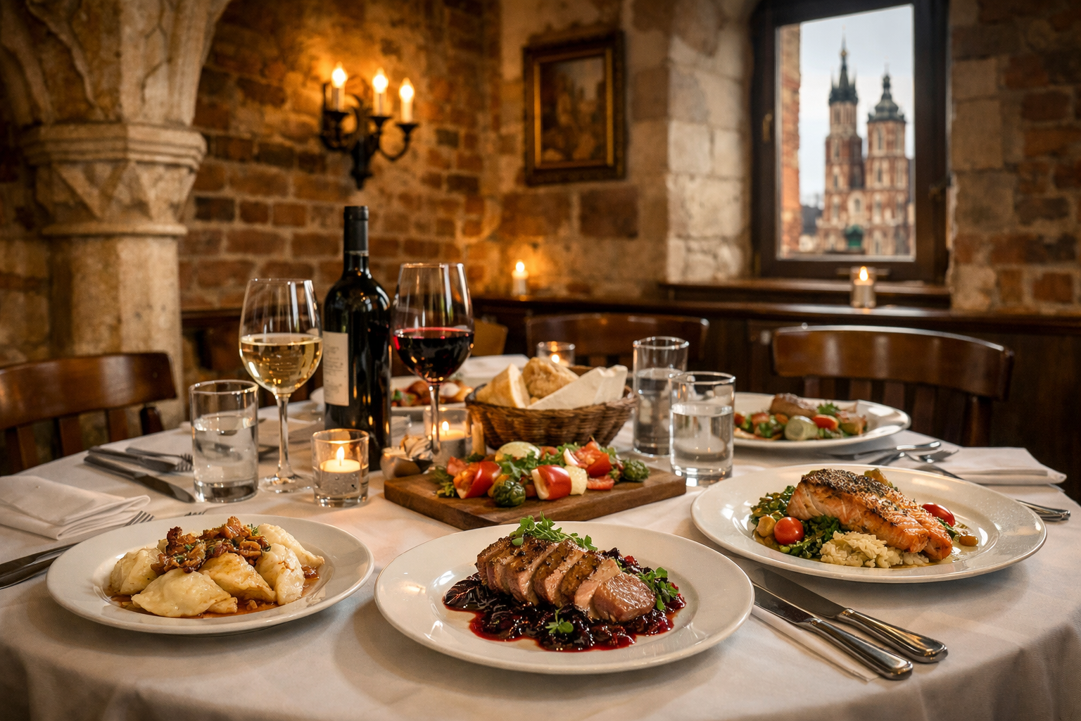 Stół z daniami w krakowskiej restauracji