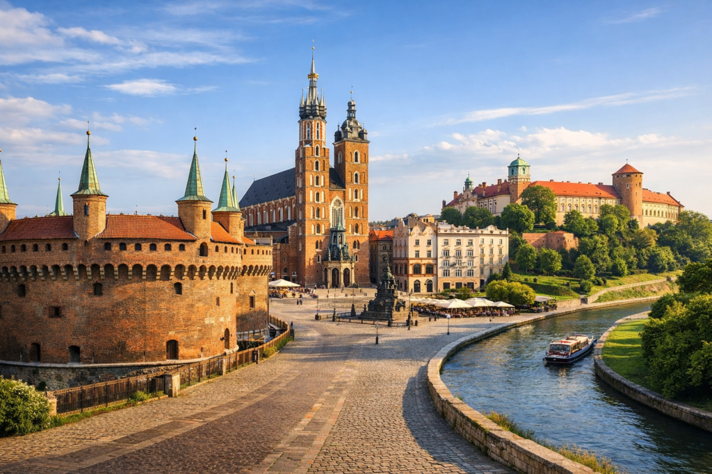 Trasa spacerowa przez Stare Miasto w Krakowie od Barbakanu do Wawelu